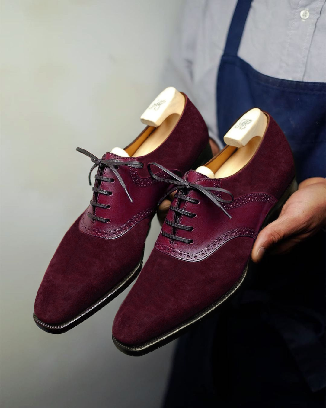 Burgundy Suede Leather Elowen Brogue Oxfords - Formal Shoes - SS23