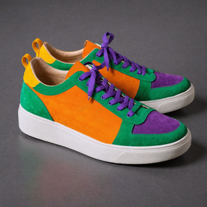 Multi Colour Suede Leather Verdant Vogue Lace-Up Sneakers with White Sole - Summer 2024 Collection