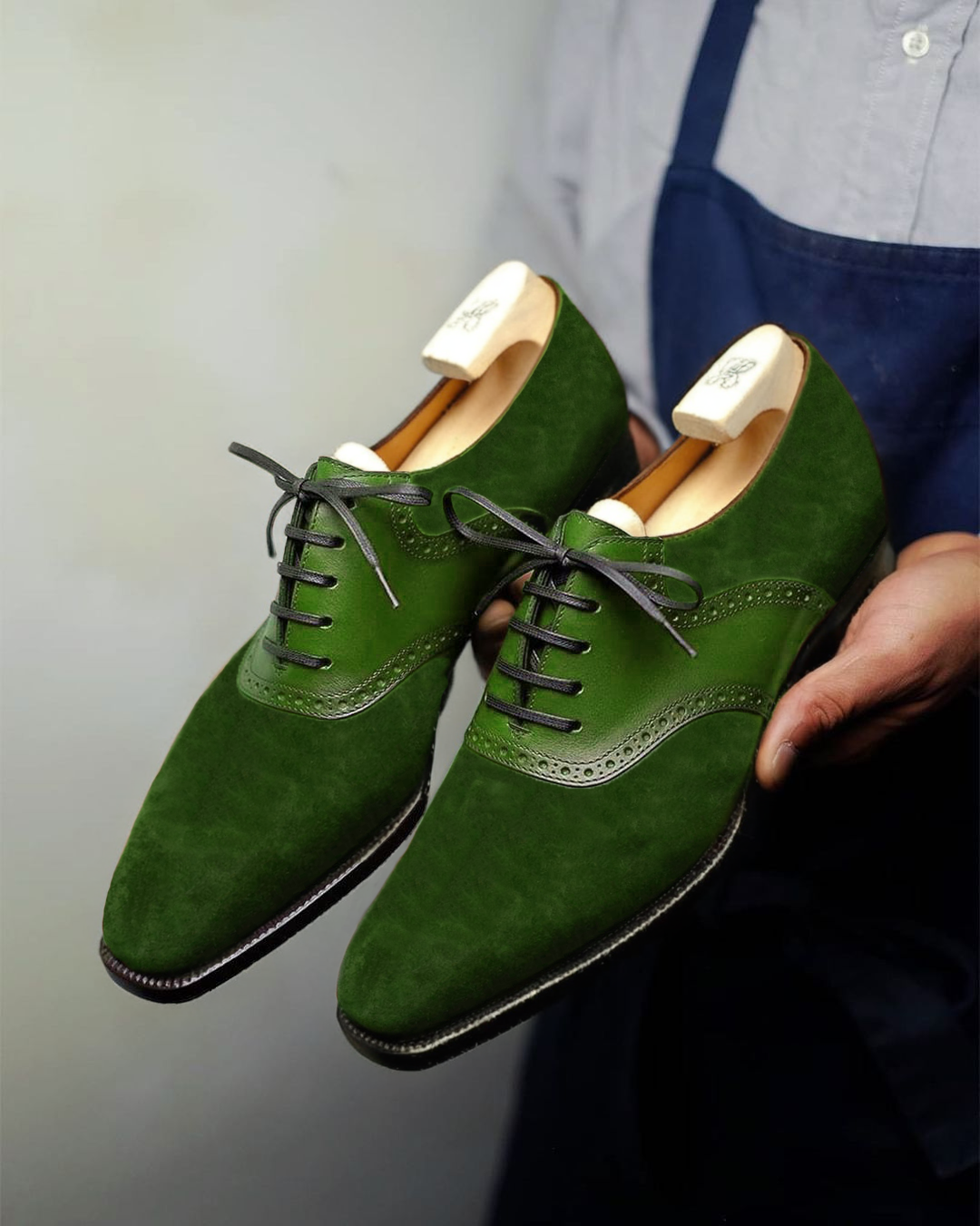 Green Suede Leather Elowen Brogue Oxfords - Formal Shoes - SS23