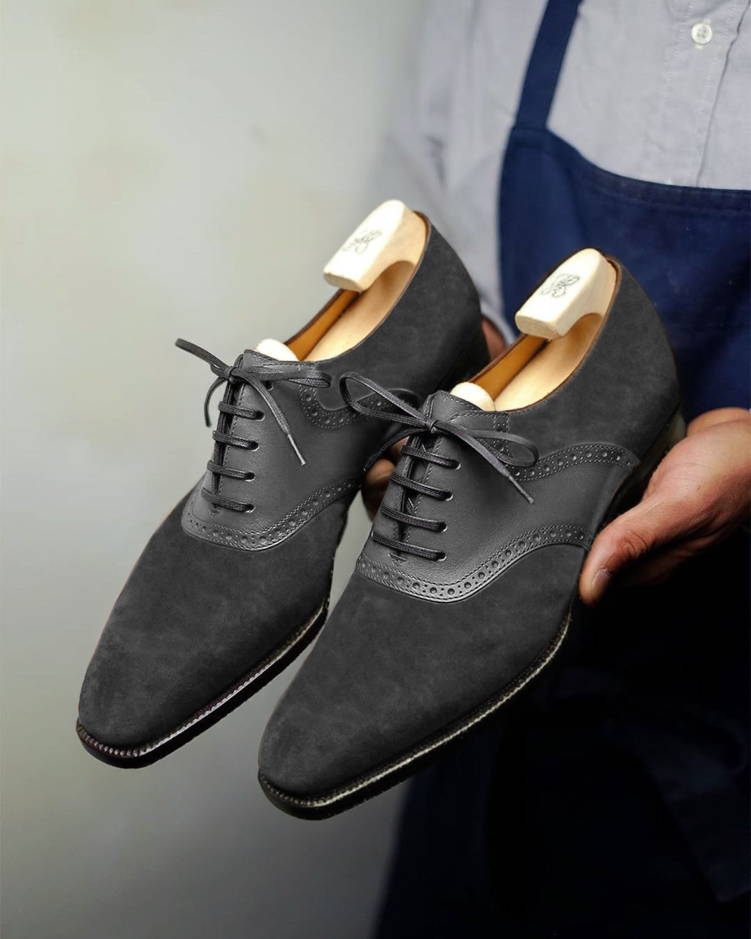 Grey Suede Leather Elowen Brogue Oxfords - Formal Shoes - SS23