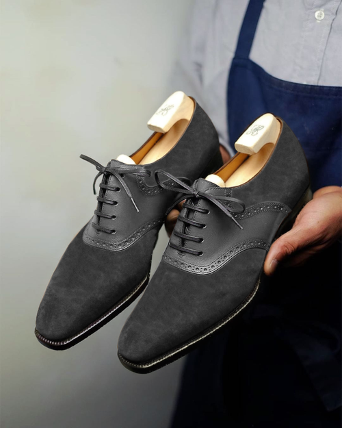 Grey Suede Leather Elowen Brogue Oxfords Formal Shoes SS23