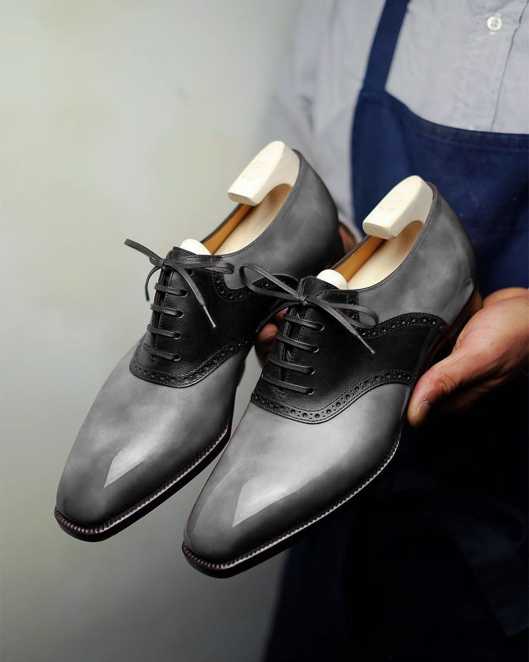 Grey Leather Elowen Brogue Oxfords - Formal Shoes - SS23