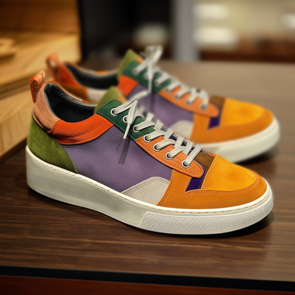 Multi Colour Suede Leather Verdant Vogue Lace-Up Sneakers with White Sole - Summer 2024 Collection