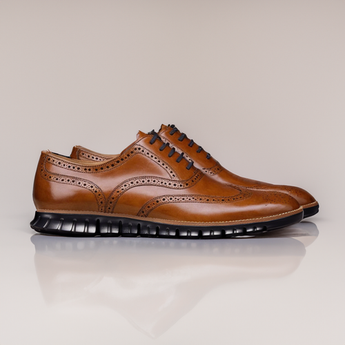 Tan Leather Everett Lace Up Oxfords with Black Hybrid Sole - SS23