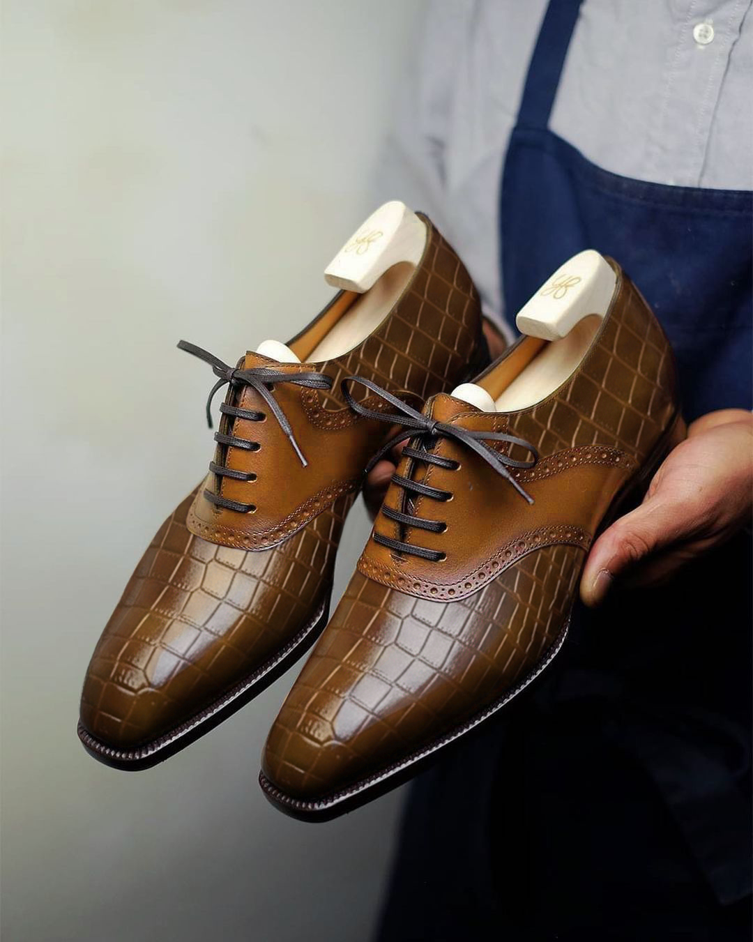 Tan Croc Print Leather Elowen Brogue Oxfords - Formal Shoes - SS23