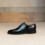 Black Leather Oruro Toe Cap Balmoral Oxford Shoes