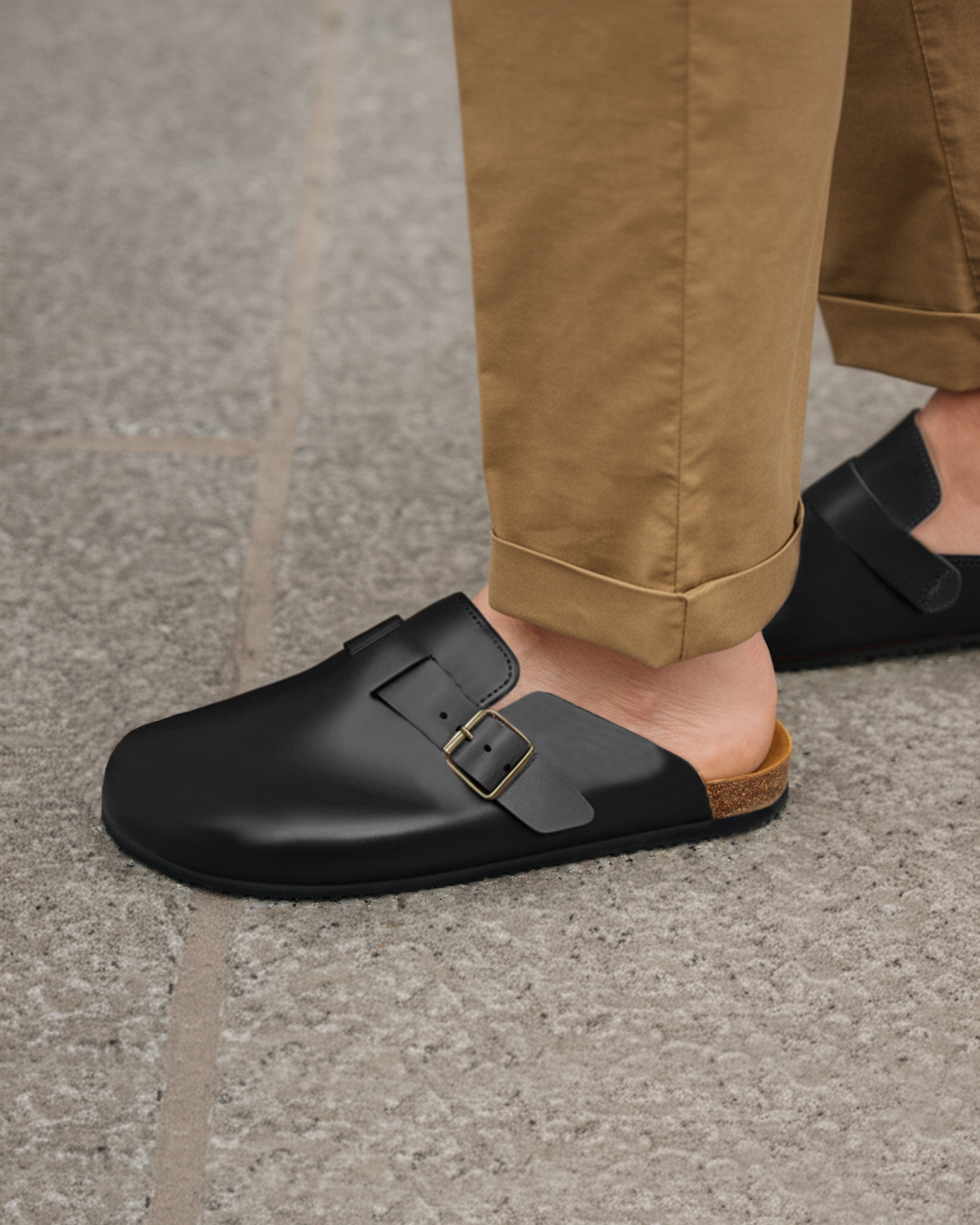 Black Leather Pedestal Platforms Clogs - Summer 2024 Collection