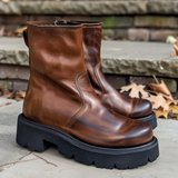 Brown Leather Edilberto With Thick Sole Zipper Boots