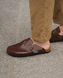 Brown Leather Pedestal Platforms Clogs - Summer 2024 Collection