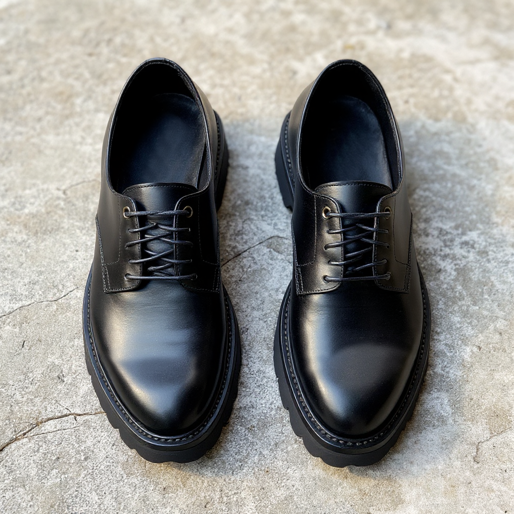 Black Leather Cantidio With Thick Sole Oxford Shoe: The Royale Collection