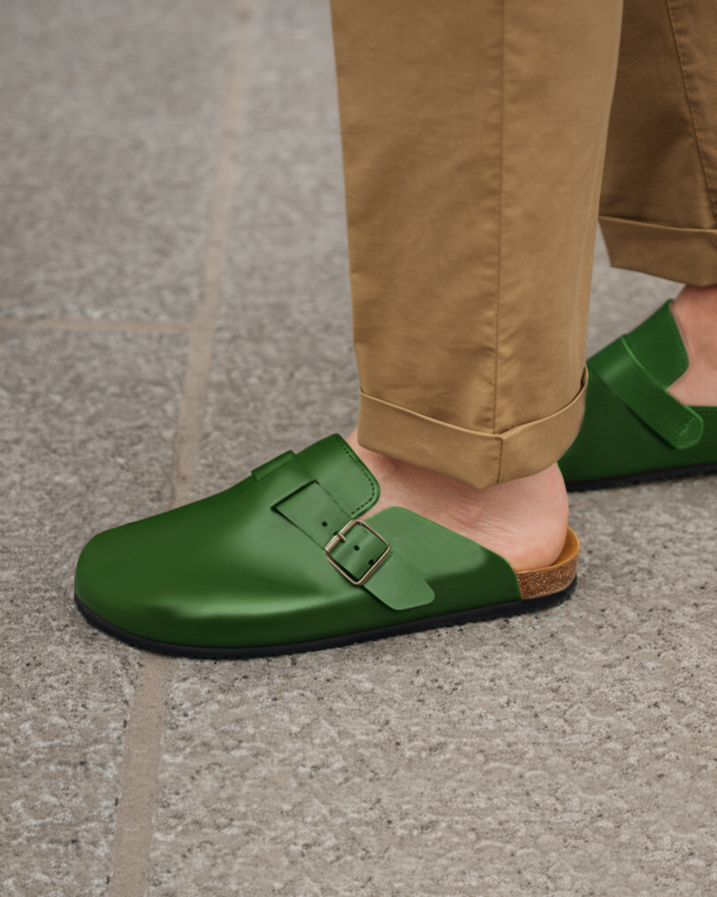 Green Leather Pedestal Platforms Clogs - Summer 2024 Collection