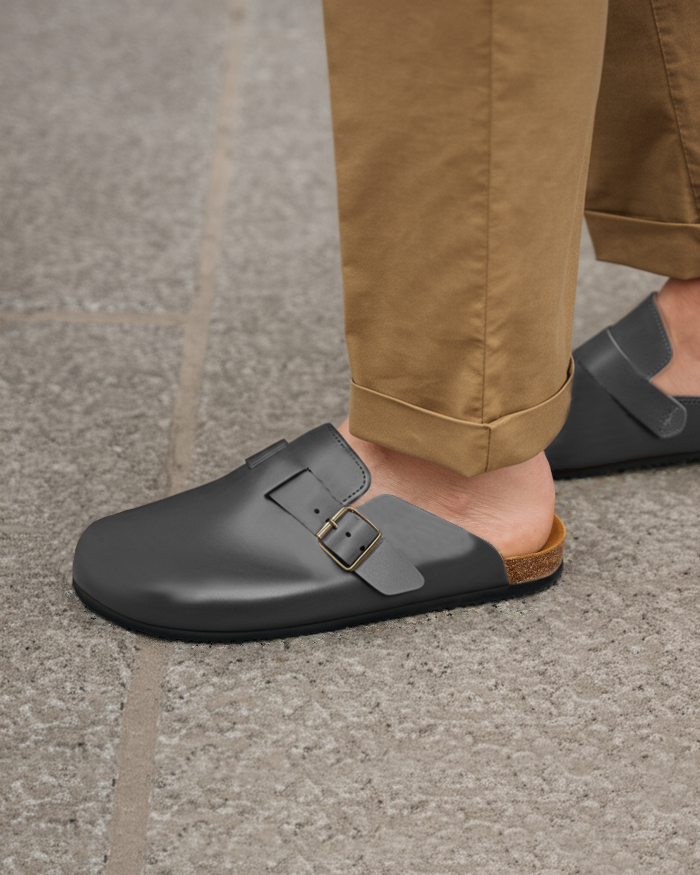 Grey Leather Pedestal Platforms Clogs - Summer 2024 Collection
