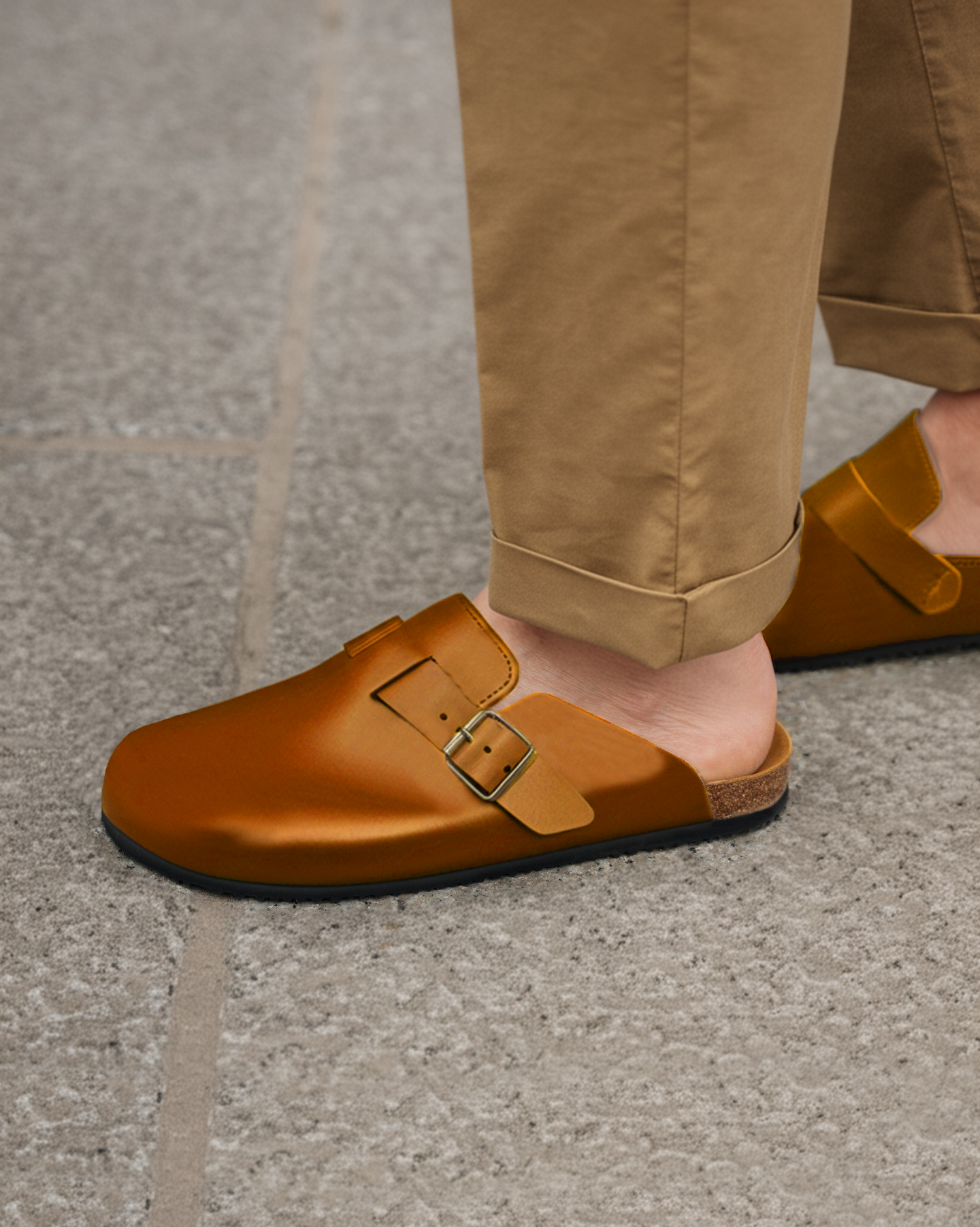 Tan Leather Pedestal Platforms Clogs - Summer 2024 Collection