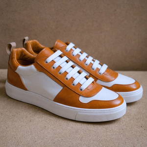 Tan & White Suede Leather Forest Flair Lace-Up Sneakers with White Sole - Summer 2024 Collection