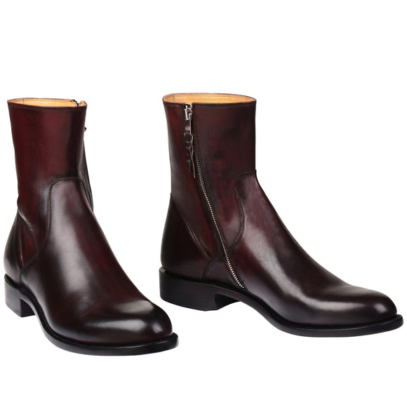 Brown Ruby Leather Draven Zipper Boots - AW24