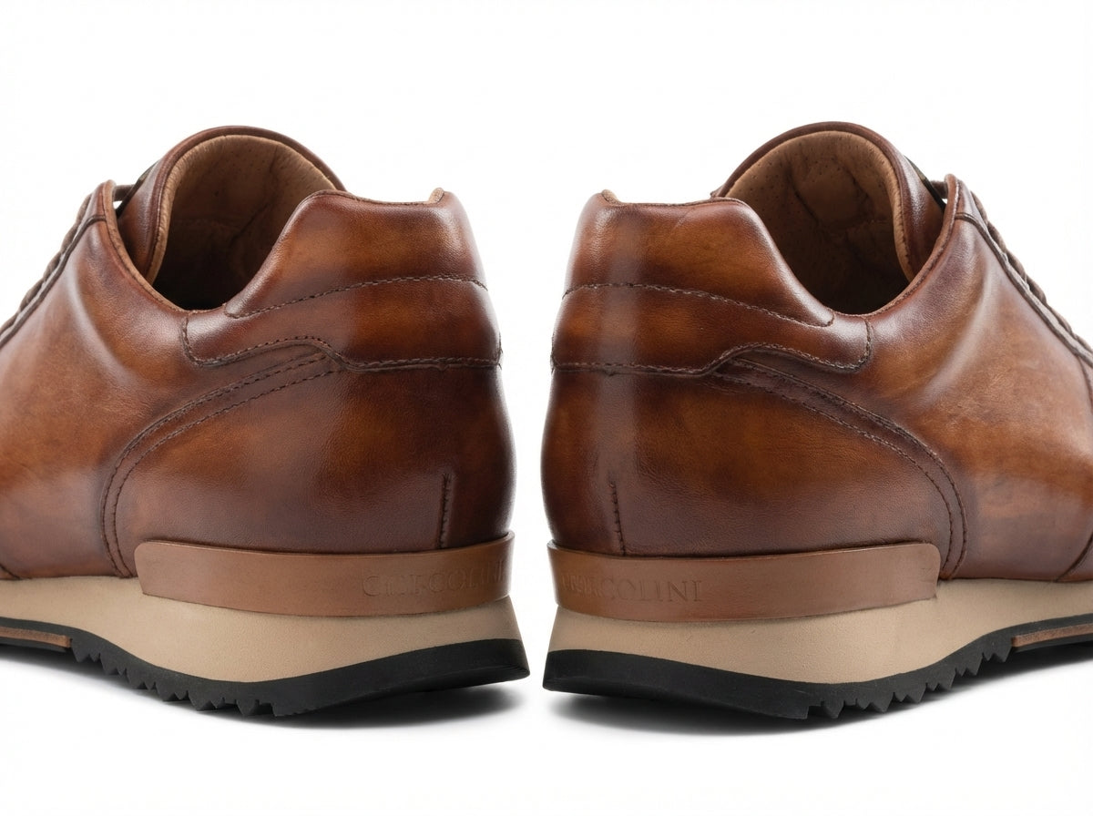 Tan Italian Leather Labasa Lace Up Sneakers