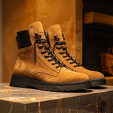 Tan Suede Leather Elvio Combat Boot