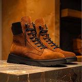 Brown Suede Leather Elvio Combat Boot