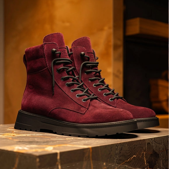 Burgundy Suede Leather Elvio Combat Boot
