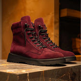 Burgundy Suede Leather Elvio Combat Boot