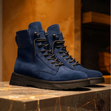 Blue Suede Leather Elvio Combat Boot