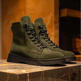 Green Suede Leather Elvio Combat Boot