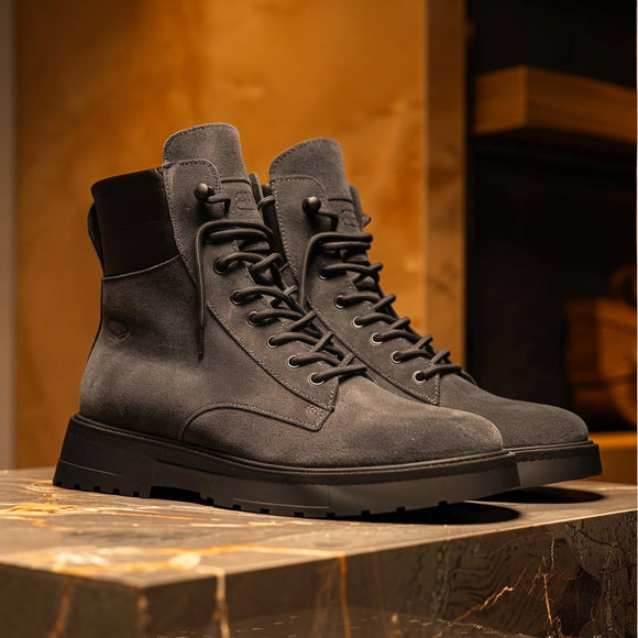 Grey Suede Leather Elvio Combat Boot