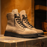 Beige Suede Leather Elvio Combat Boot