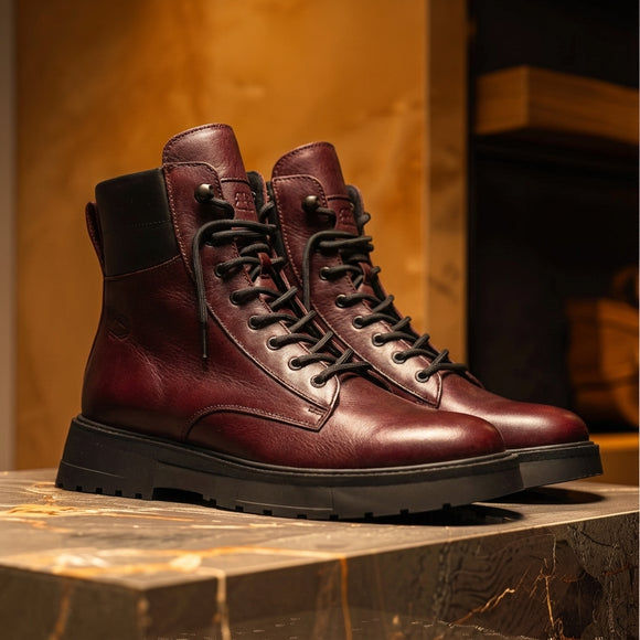 Burguny Leather Elvio Combat Boot