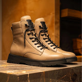 Beige Leather Elvio Combat Boot