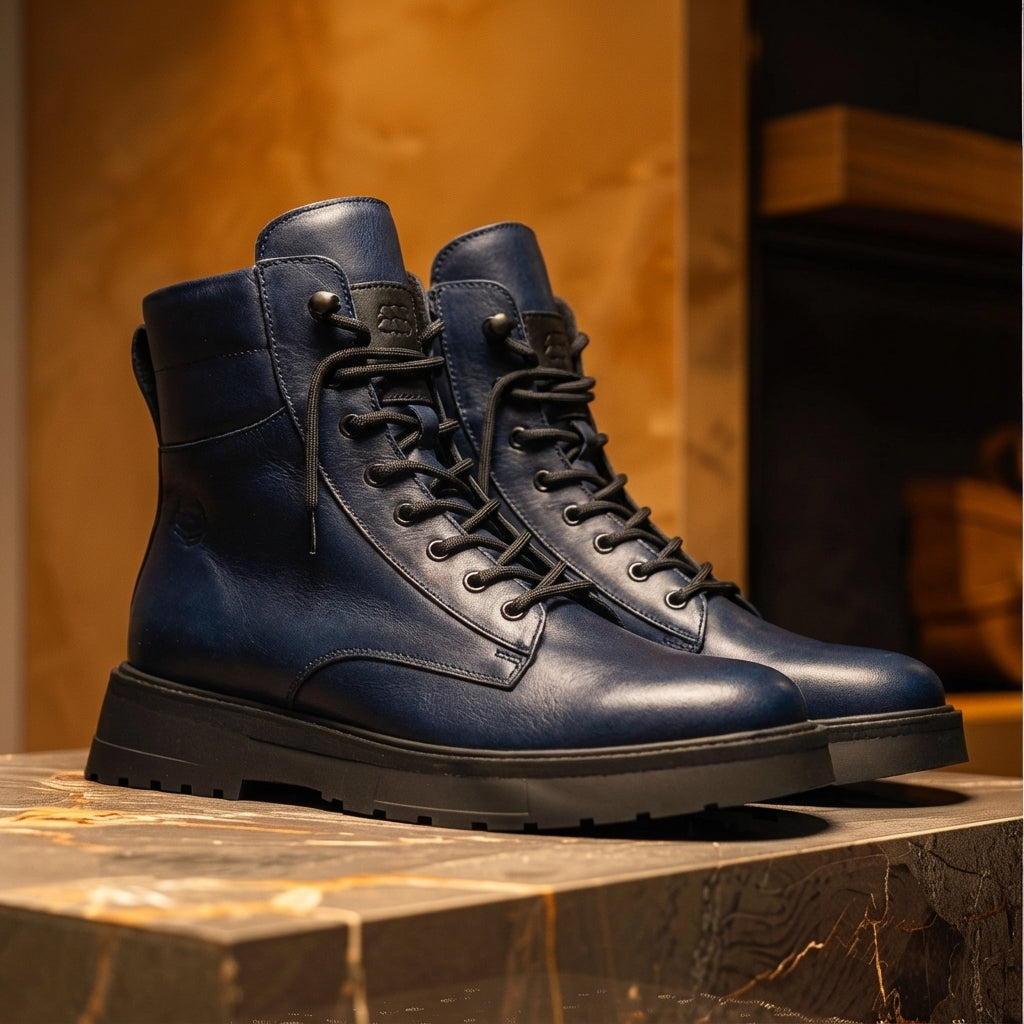 Blue Leather Elvio Combat Boot