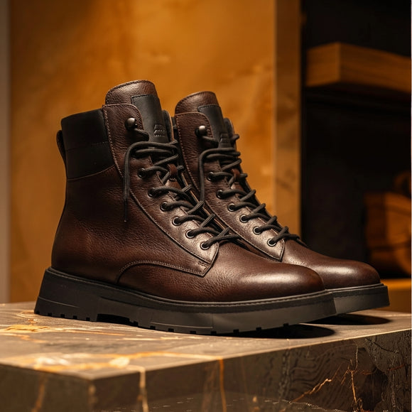 Brown Leather Elvio Combat Boot