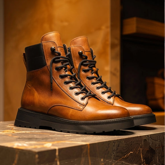 Tan Leather Elvio Combat Boot