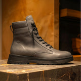Grey Leather Elvio Combat Boot