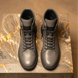 Grey Leather Elvio Combat Boot