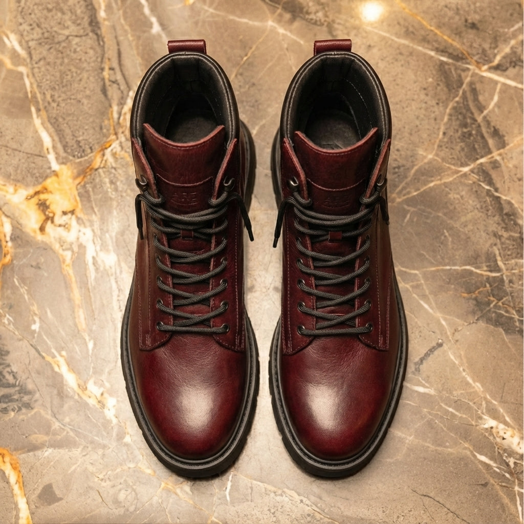 Burguny Leather Elvio Combat Boot
