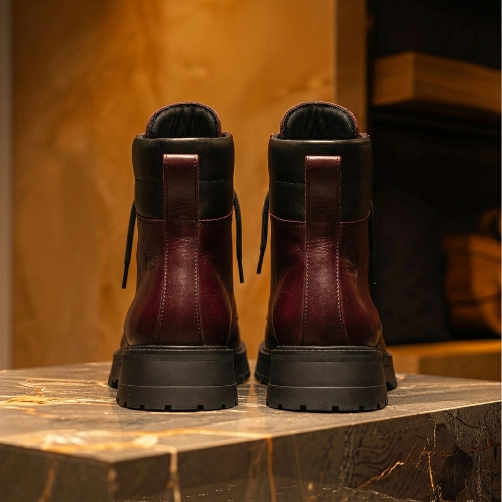 Burguny Leather Elvio Combat Boot