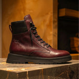 Burguny Leather Elvio Combat Boot