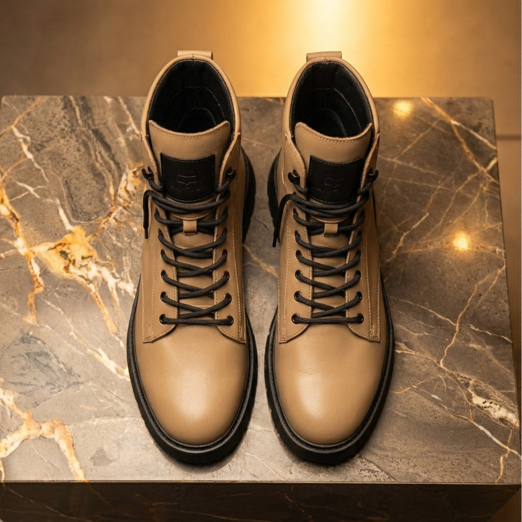 Beige Leather Elvio Combat Boot