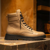 Beige Leather Elvio Combat Boot