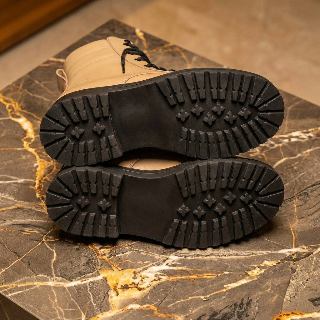 Beige Leather Elvio Combat Boot