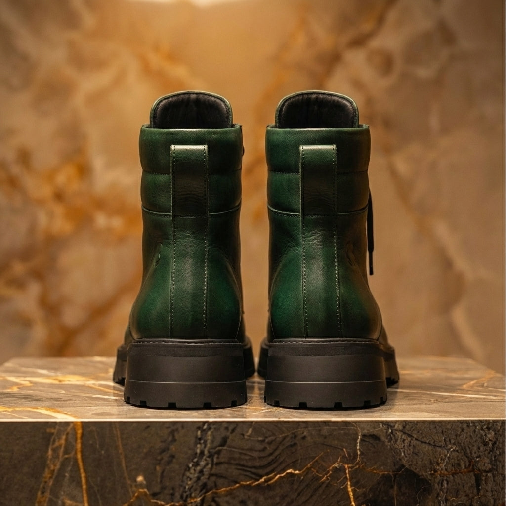Green Leather Elvio Combat Boot