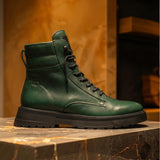 Green Leather Elvio Combat Boot