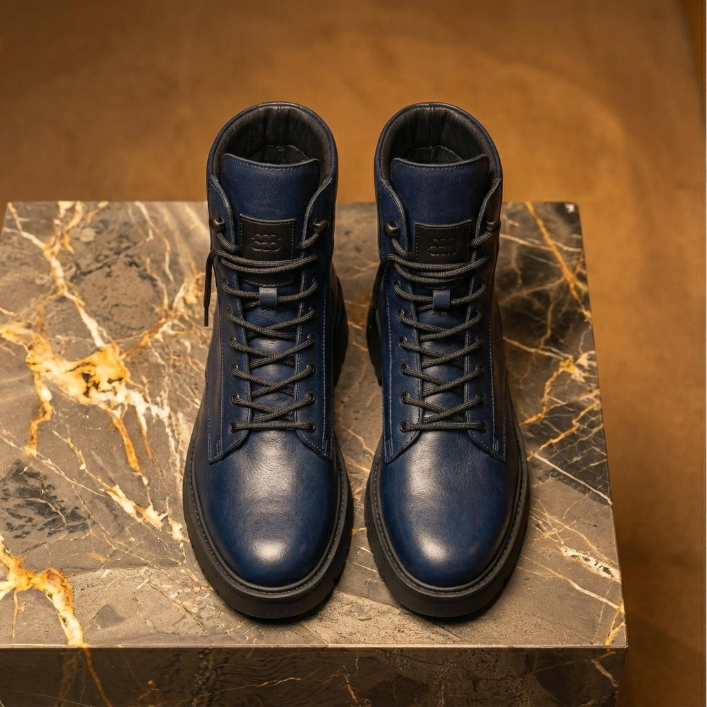Blue Leather Elvio Combat Boot