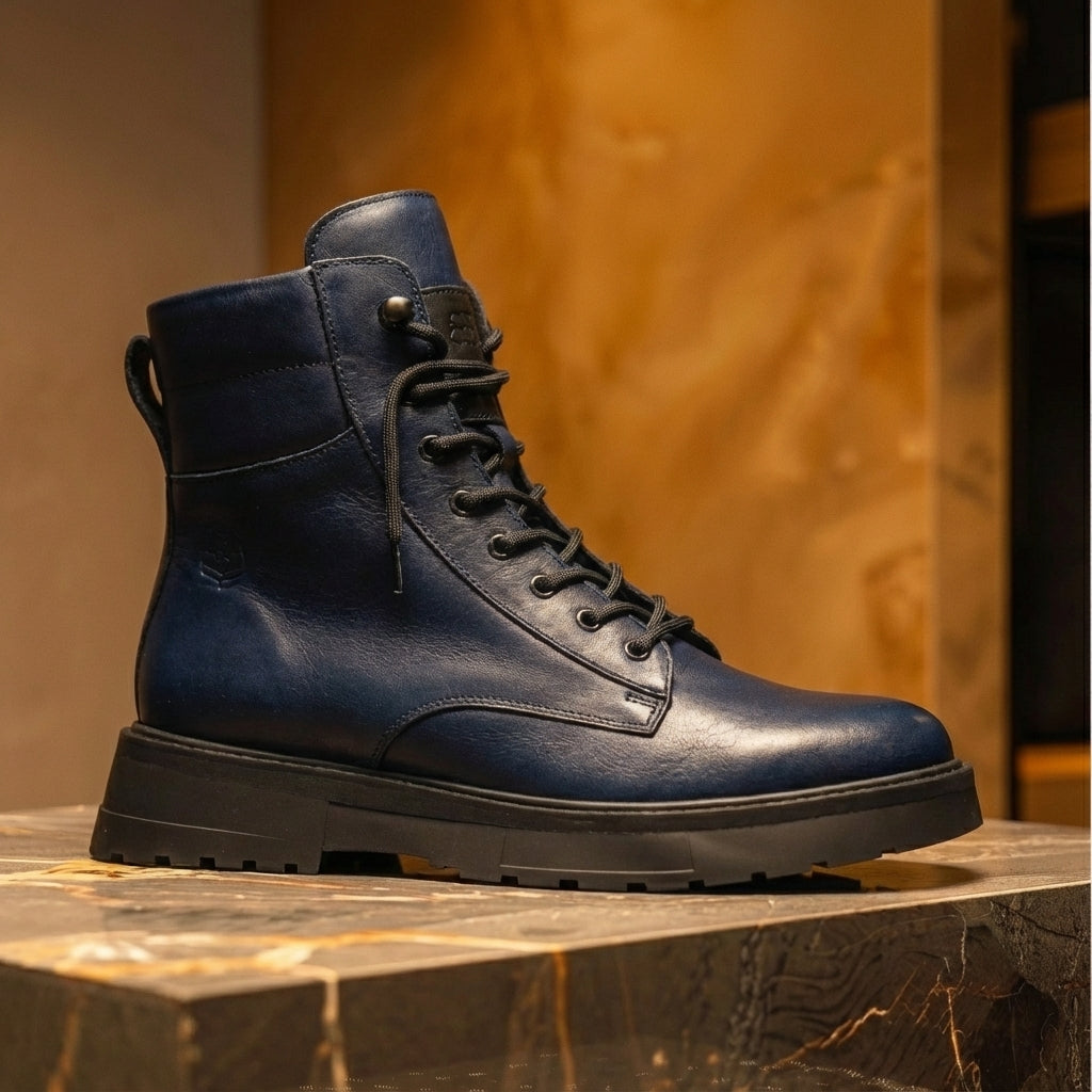 Blue Leather Elvio Combat Boot