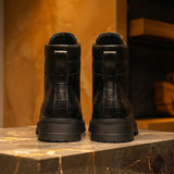 Black Croc Print Leather Elvio Combat Boot