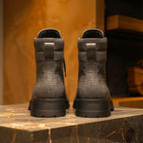 Grey Croc Print Leather Elvio Combat Boot