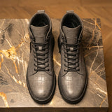 Grey Croc Print Leather Elvio Combat Boot