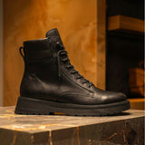 Black Leather Elvio Combat Boot