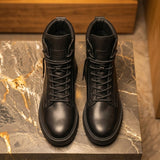 Black Leather Elvio Combat Boot